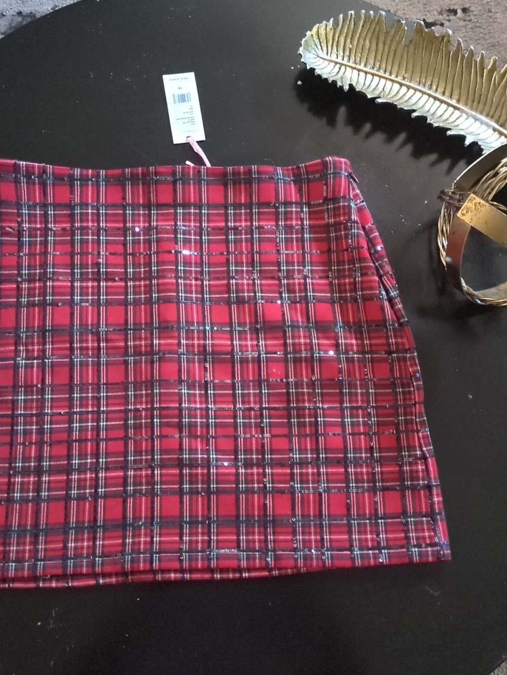 Vineyard Vines Tartan Plaid Red Plaid Sequin Mini Skirt NWT